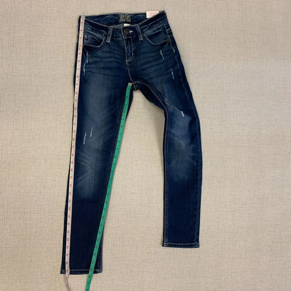 Justice Jeans Mid Rise Super Skinny Girls Youth 10 Distressed Stretch Denim